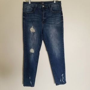 Fashion Nova Original High Waist Distressed Faded Skinny Blue Jeans Size 15